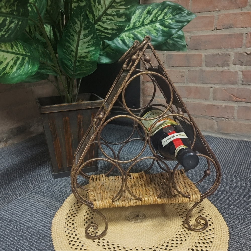 Rustic Brown Wrought Iron Wine Rack